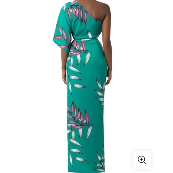FKSP‎ Folake Kuye Teal Leilani Jade One Shoulder Tropical Draped Maxi Dre… - Picture 4 of 10